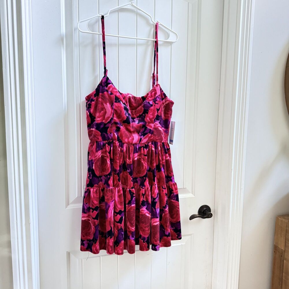 Violet Weekend Floral Velvet Fit & Flare Mini Dress Pink Juniors 9/10 NWT